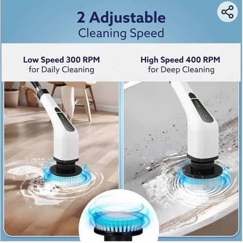Electric Spin Scrubber Pro™ – Cordless Multi-Purpose Cleaning Brush with 8 Brush Heads & Adjustable Extension Handle