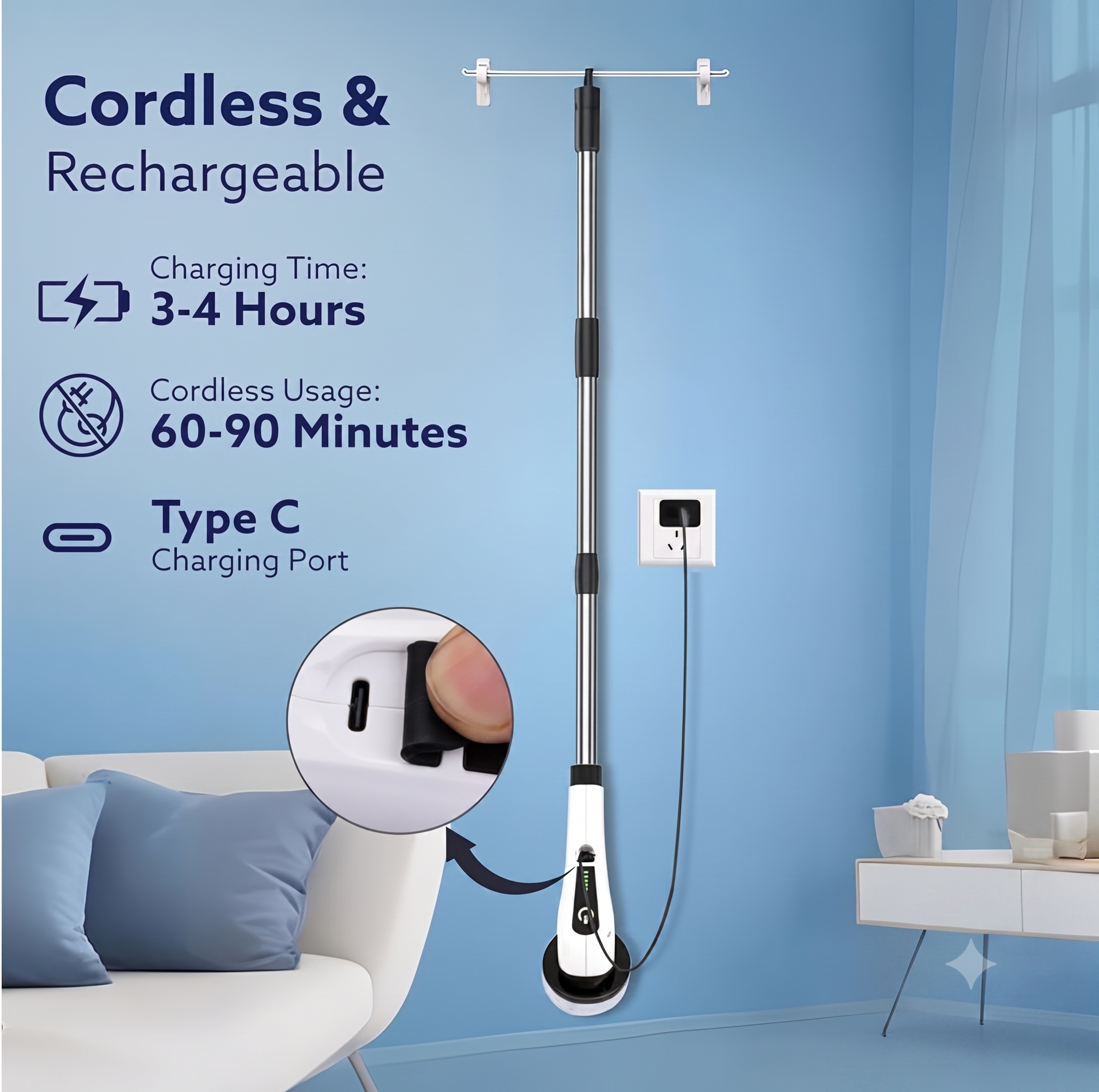 Electric Spin Scrubber Pro™ – Cordless Multi-Purpose Cleaning Brush with 8 Brush Heads & Adjustable Extension Handle
