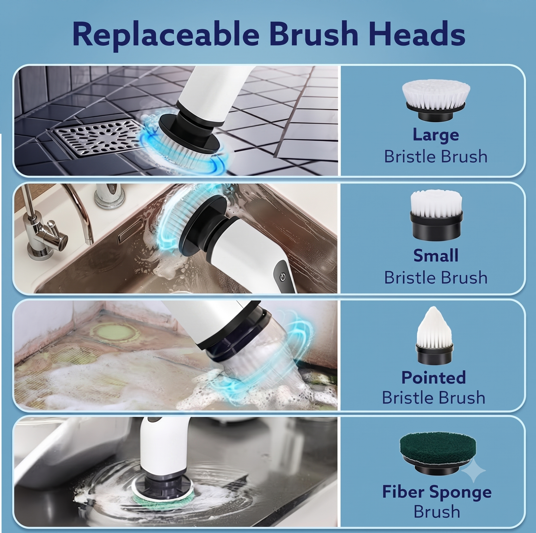 Electric Spin Scrubber Pro™ – Cordless Multi-Purpose Cleaning Brush with 8 Brush Heads & Adjustable Extension Handle