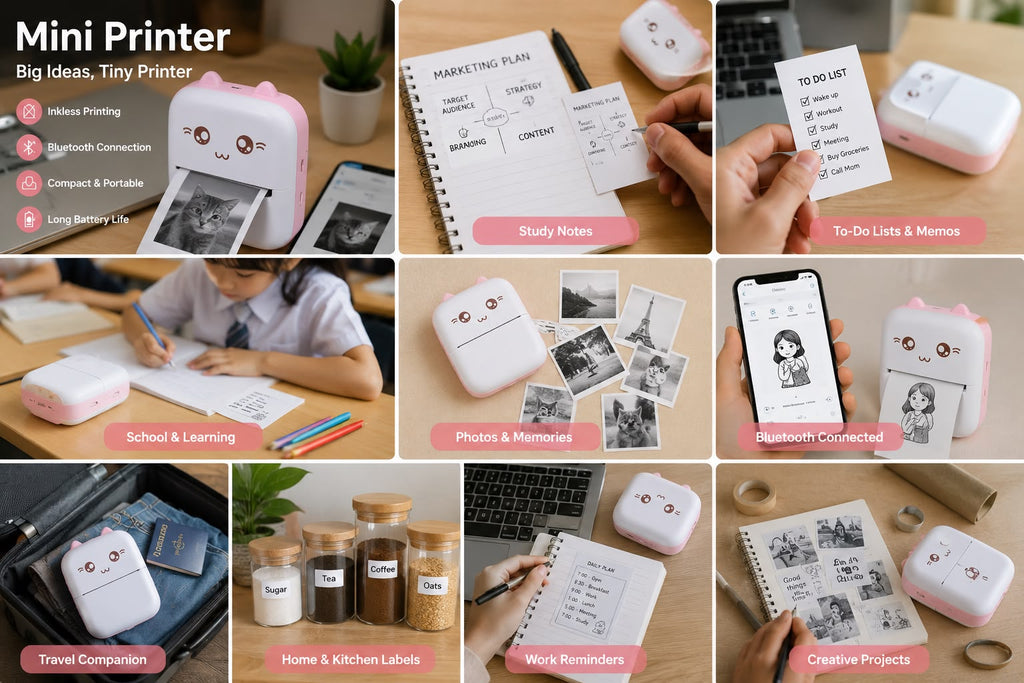 Mini Bluetooth Thermal Printer – Portable, Ink-Free, For Android & iOS